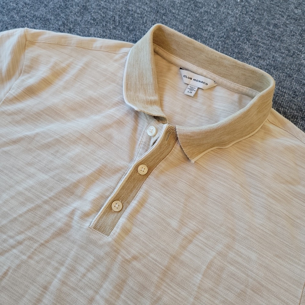 Club Monaco Polo Shirt Mens Large Light Brown Heathered Stretch Golf Performance